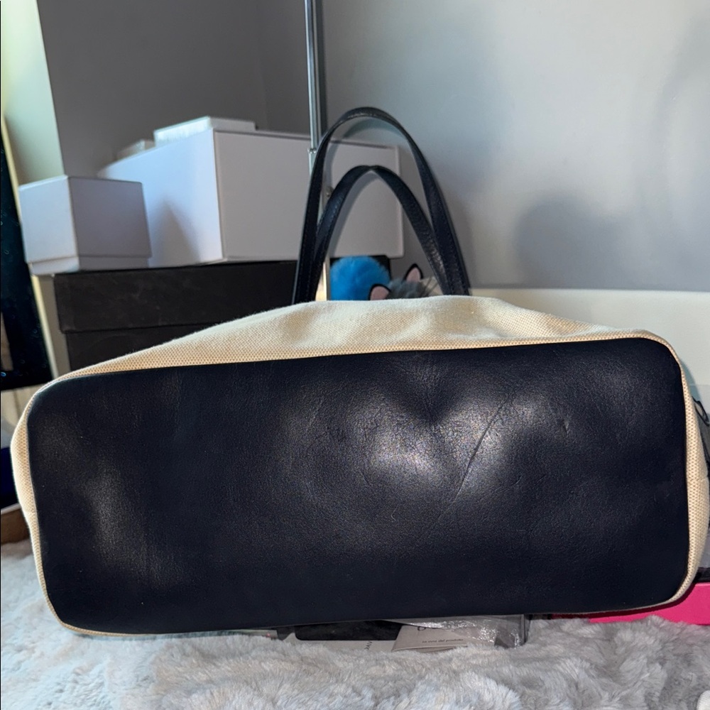 Tory Burch Black and Tan Leather Canvas Tote - Picture 4 of 14